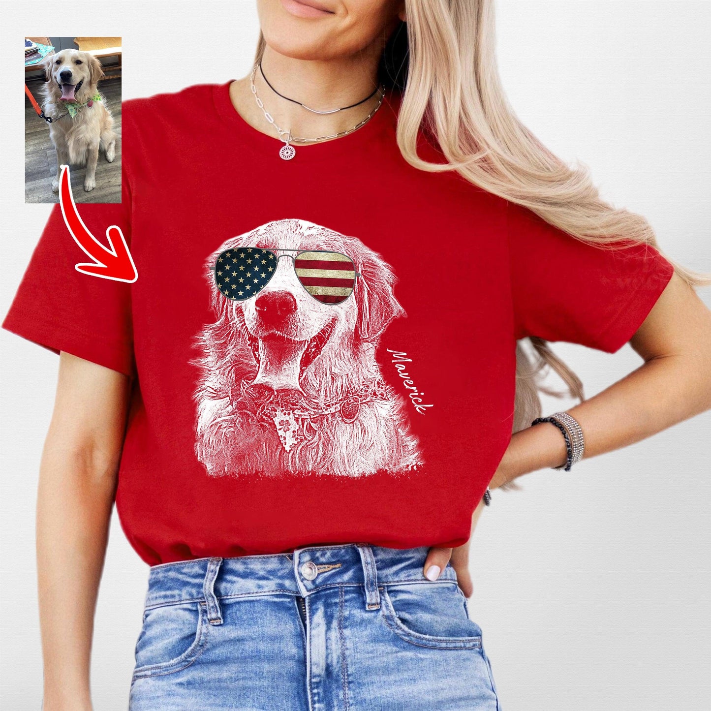 Custom Dogface Wearing American Flag Glasses T-shirt