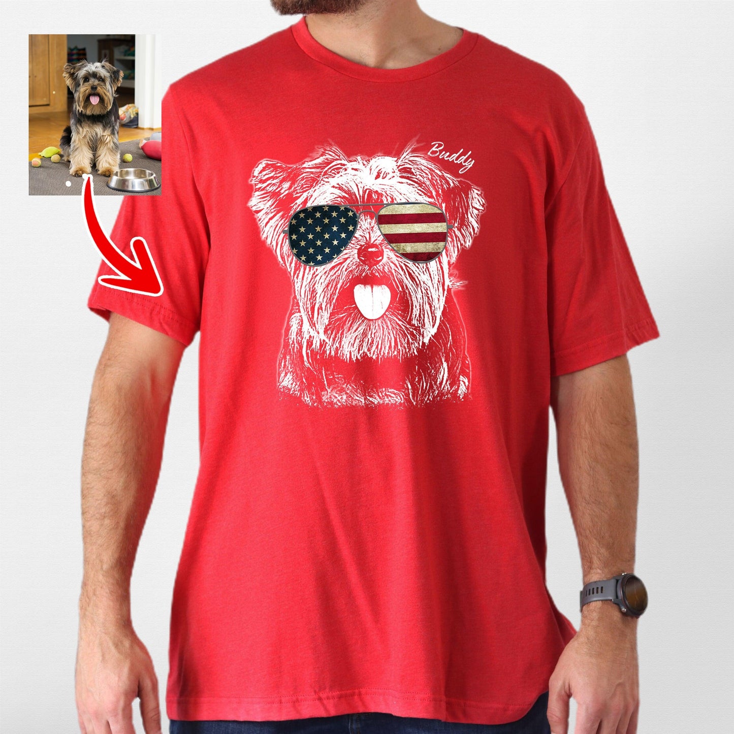 Custom Dogface Wearing American Flag Glasses T-shirt