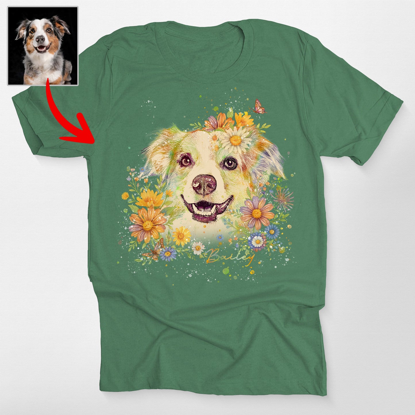 Floral Dog Portrait Bella Canvas T-Shirt for Dog Lovers