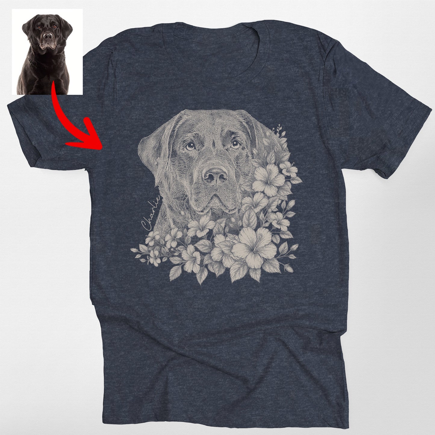 Floral Dog Portrait Bella Canvas T-Shirt Custom Pet Gift for Dog Lovers