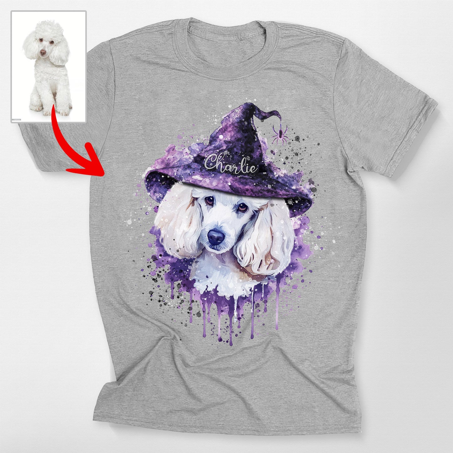 Custom Dog Witch Halloween Watercolor Bella Canvas T-Shirt