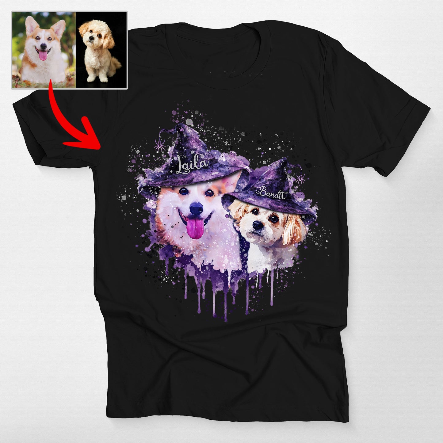 Custom Dog Witch Halloween Watercolor Bella Canvas T-Shirt