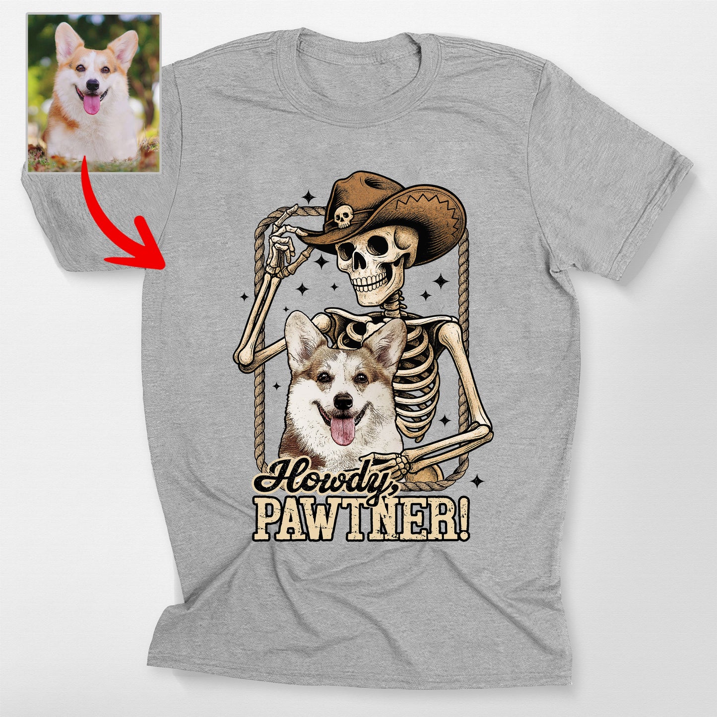 Howdy Pawtner Custom Dog Cowboy Skeleton Bella Canvas Tee