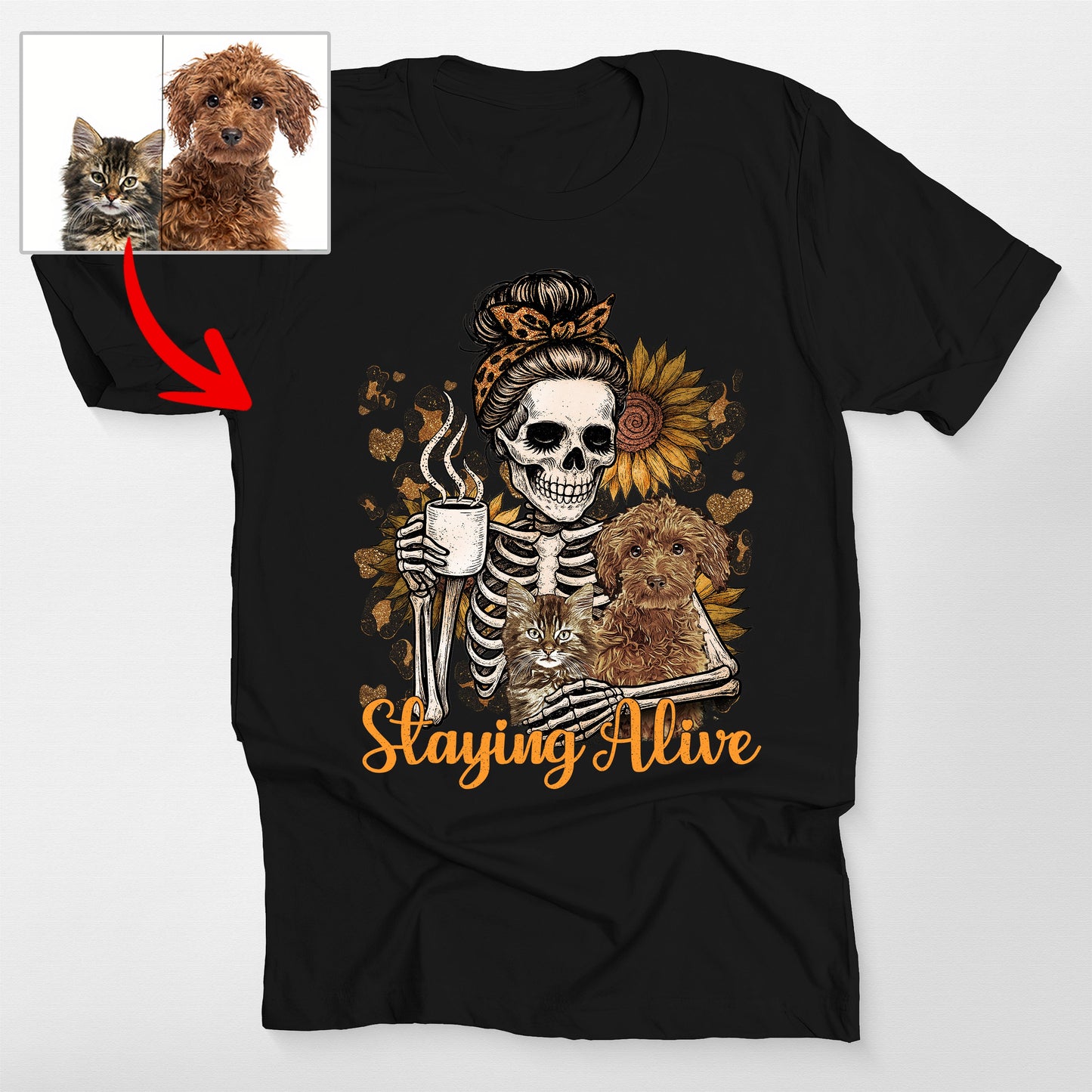 Custom Dog Mom Life Skeleton Leopard & Sunflower Bella Canvas T-Shirt