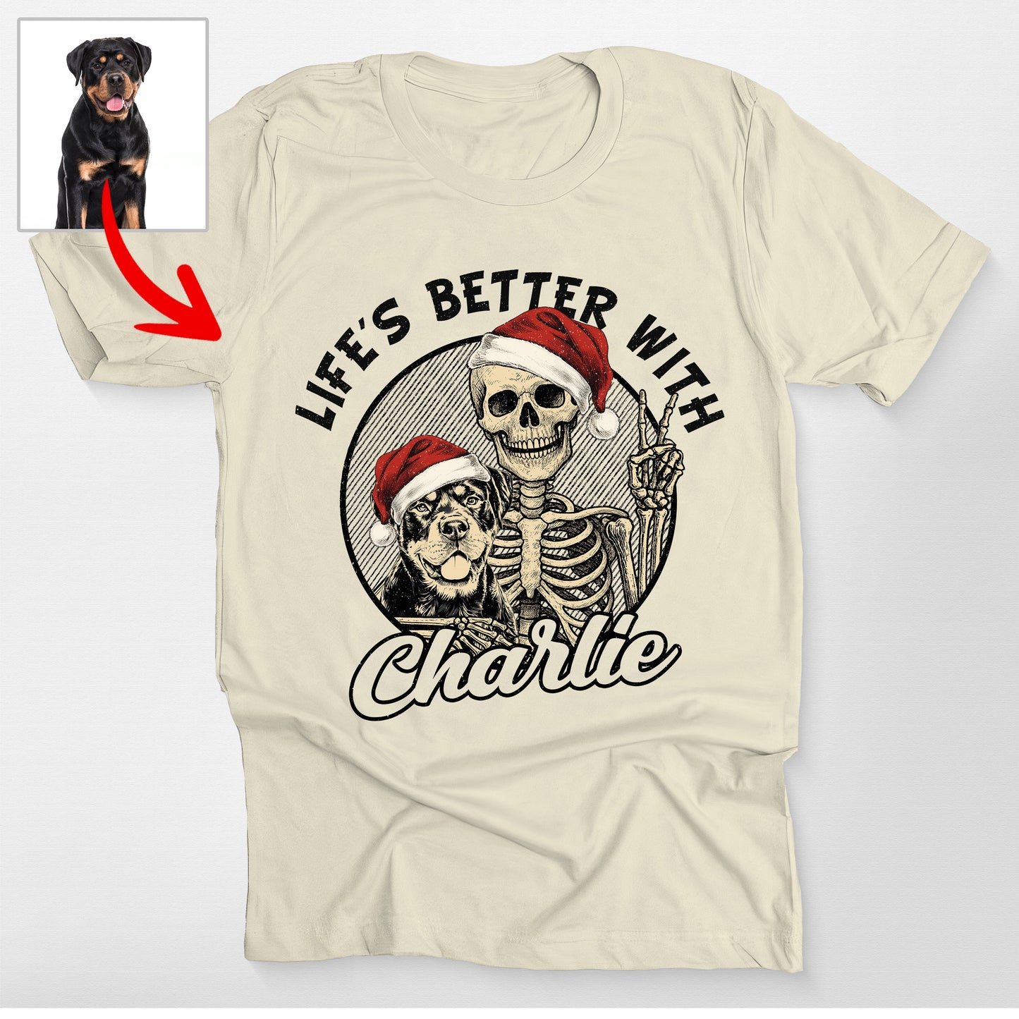 Life's Better With Dog Funny Skeleton Christmas Bella Canvas T-Shirt
