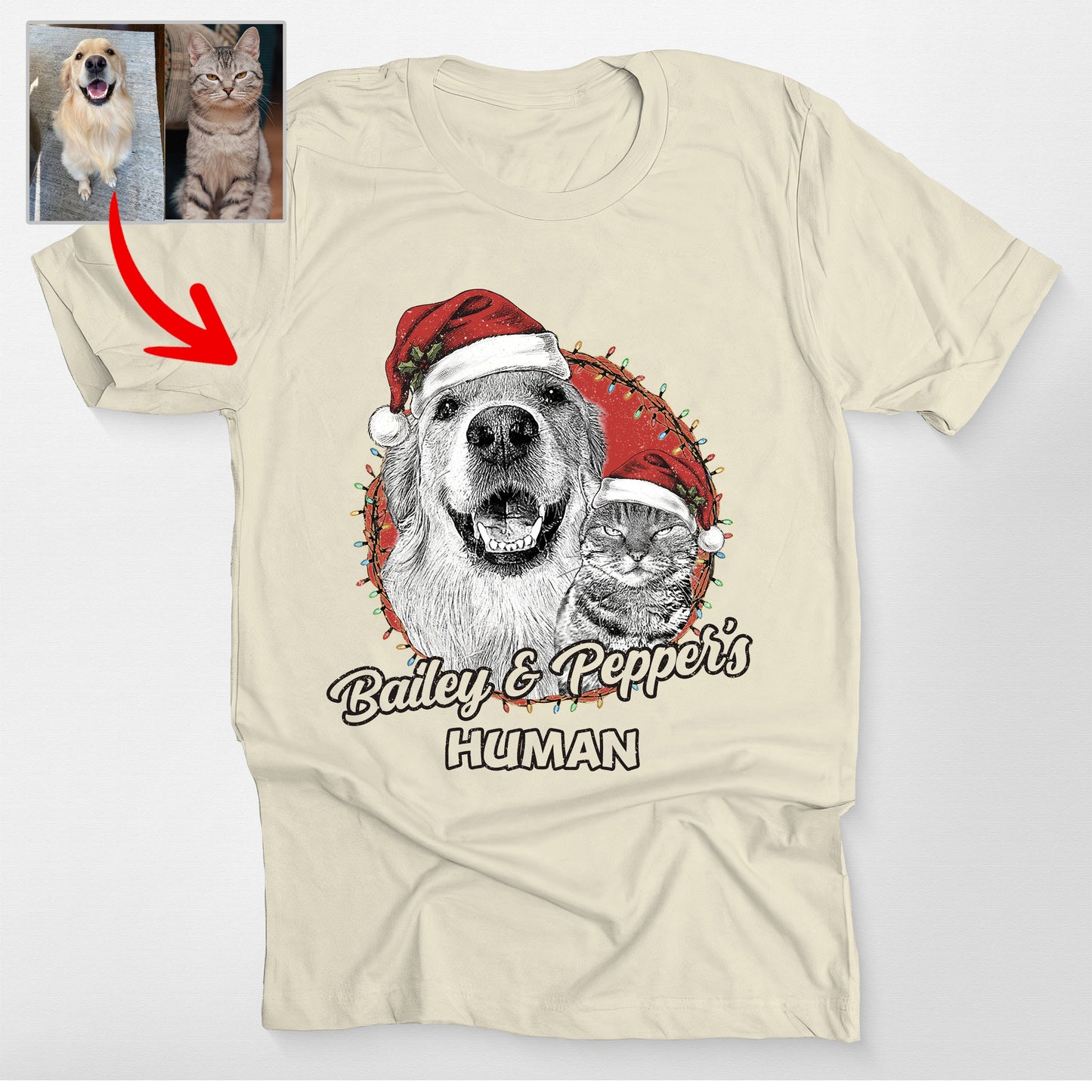 Custom Dog Santa Hat Christmas Bella Canvas T-Shirt