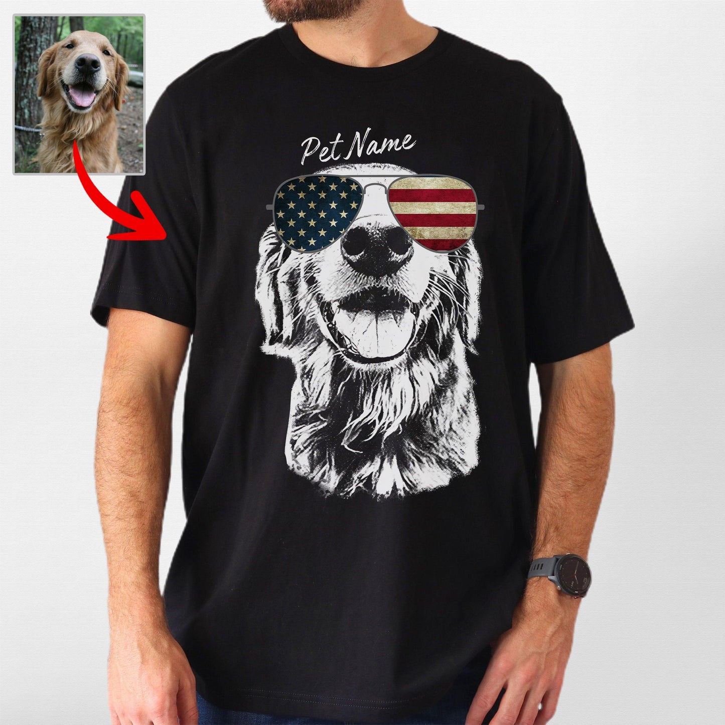 Custom Dogface Wearing American Flag Glasses T-shirt