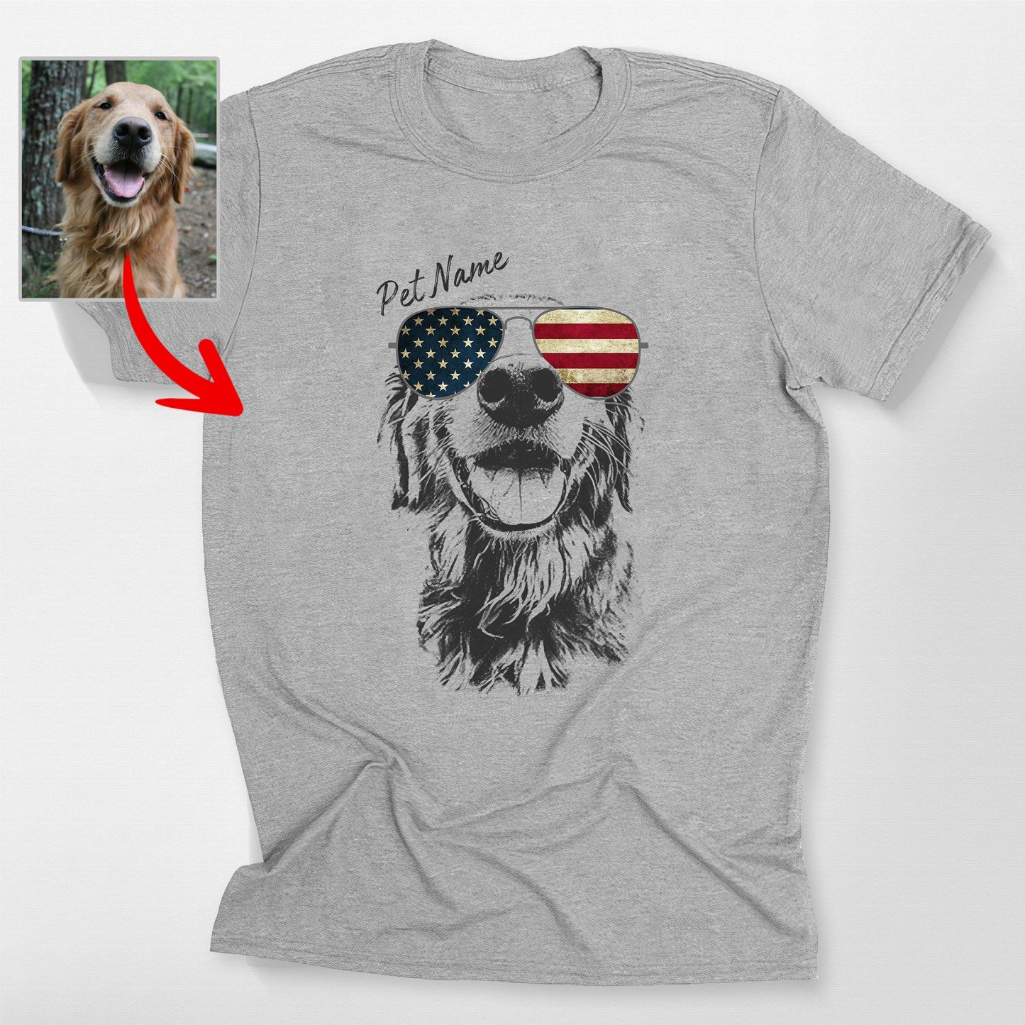 Custom Dogface Wearing American Flag Glasses T-shirt