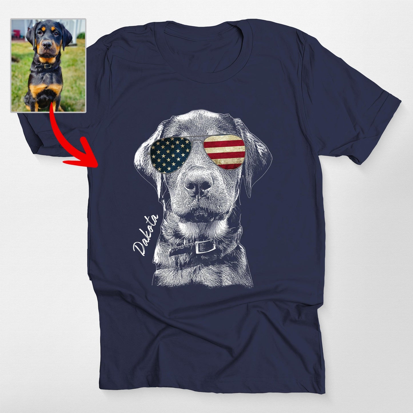 Custom Dogface Wearing American Flag Glasses T-shirt