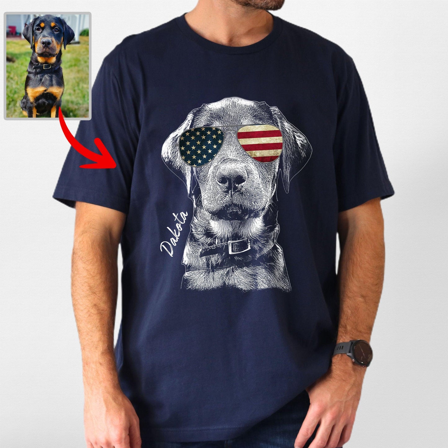 Custom Dogface Wearing American Flag Glasses T-shirt