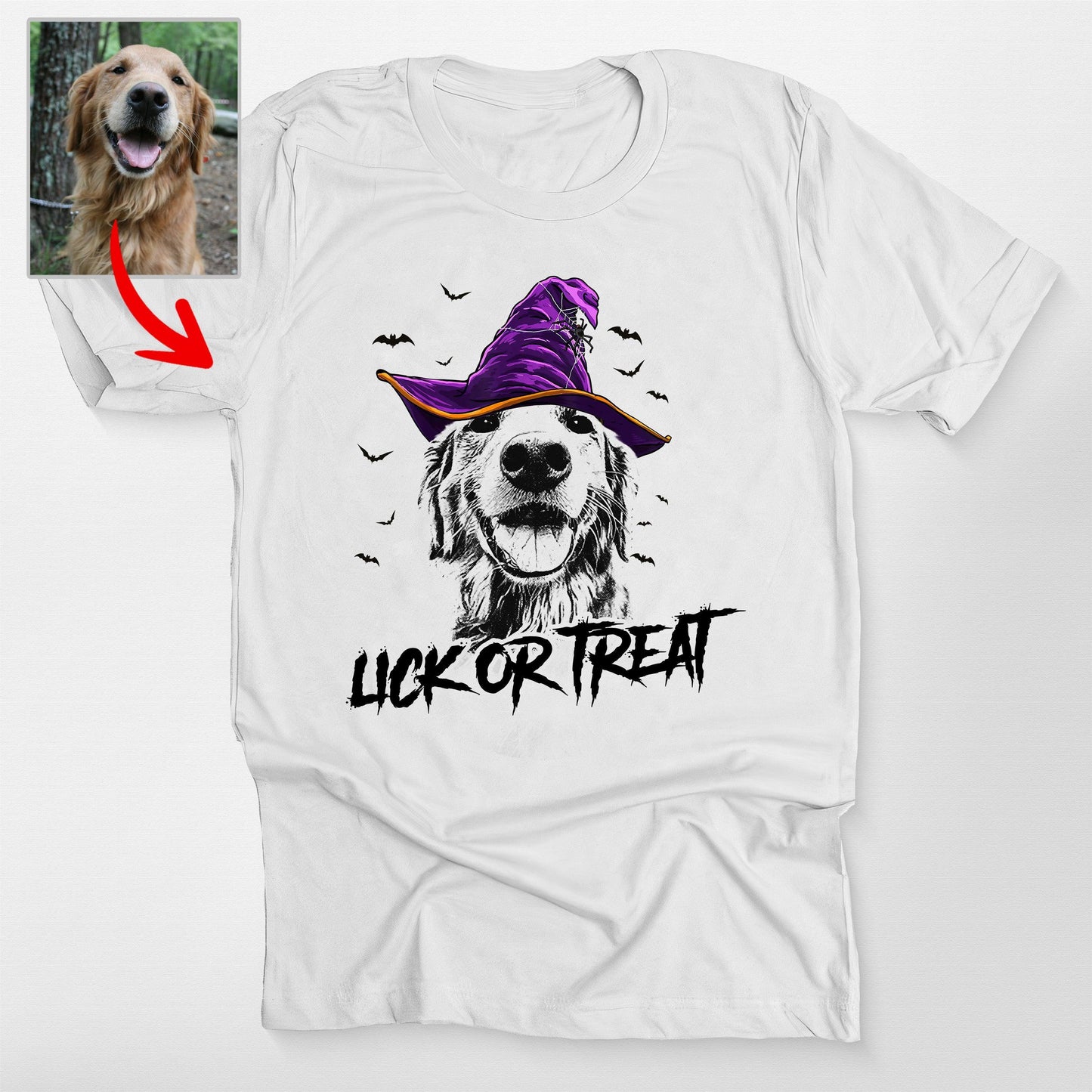 Custom Witch Dog Portrait Halloween T-Shirt