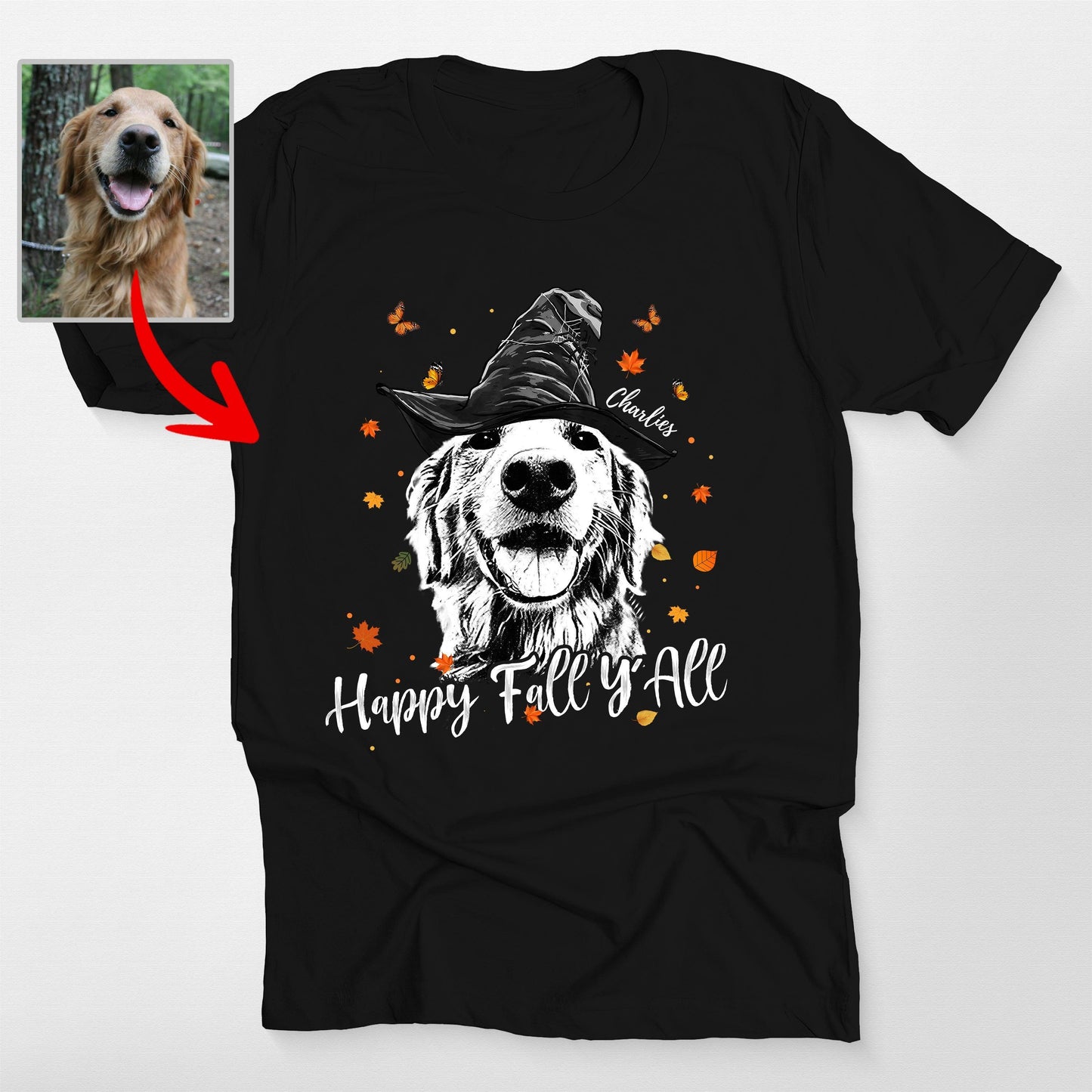 Happy Fall Y'all CustomDog Sketch Unisex T-Shirt Halloween Gift For Dog Lover