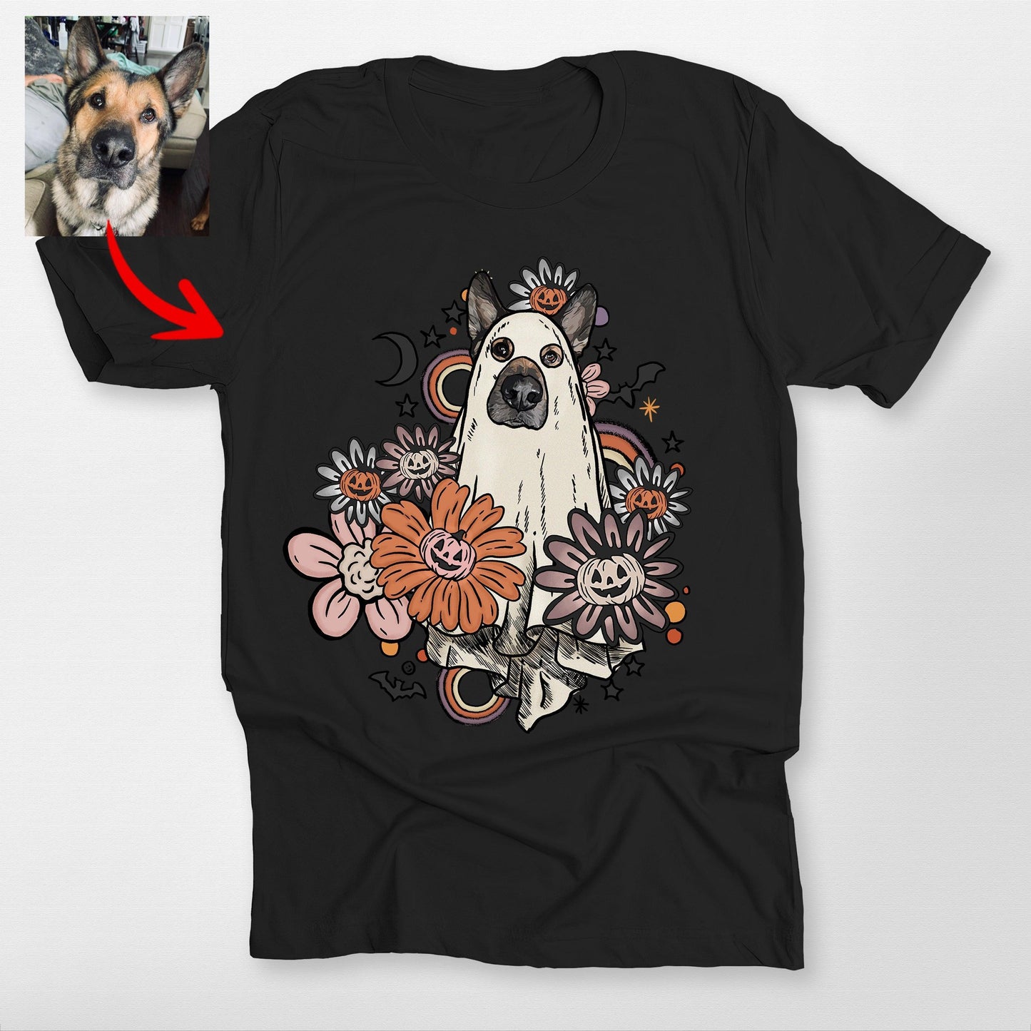 Custom Dog In Flora Bella Canvas Shirt for Dog Moms Halloween Graphic Tees