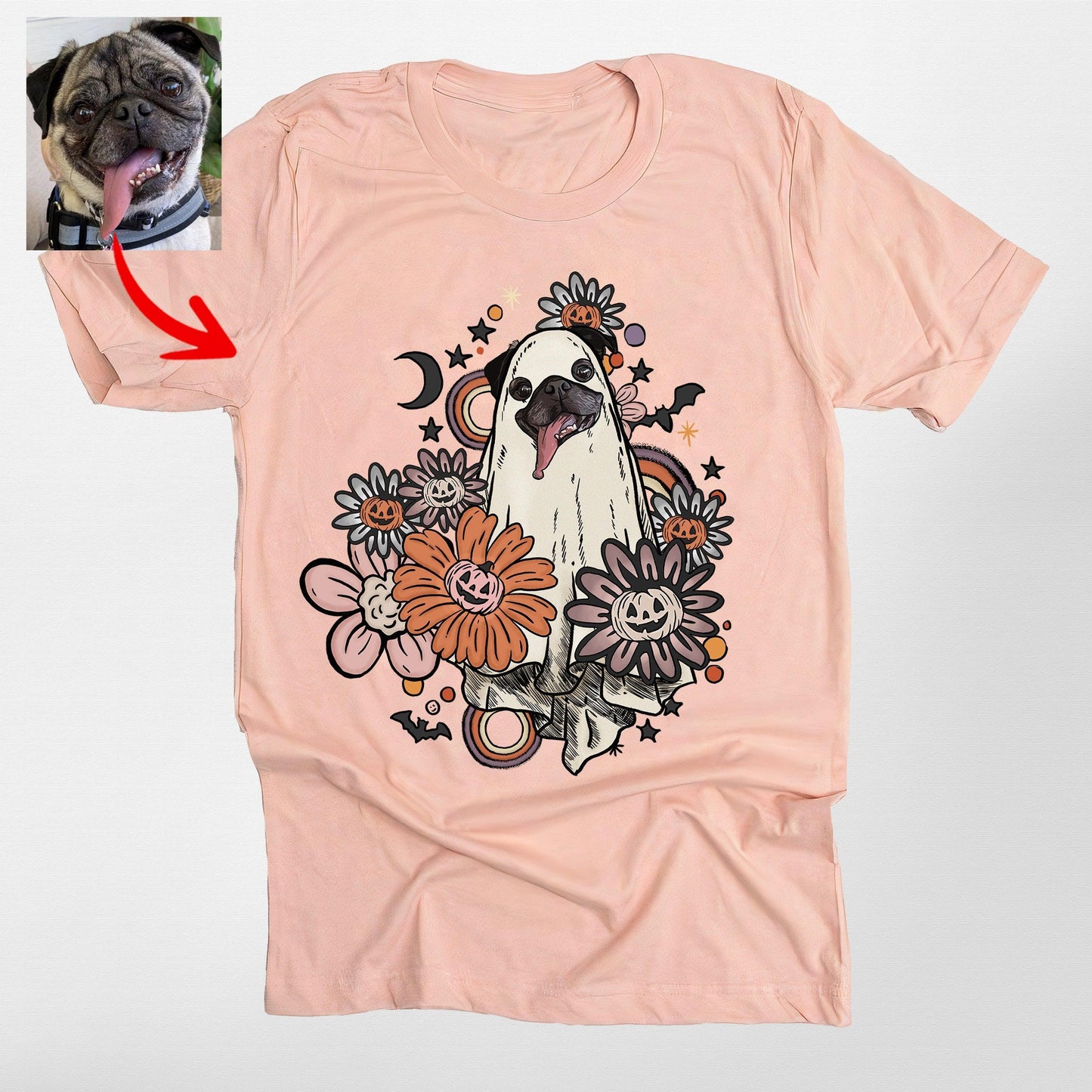 Custom Dog In Flora Bella Canvas Shirt for Dog Moms Halloween Graphic Tees