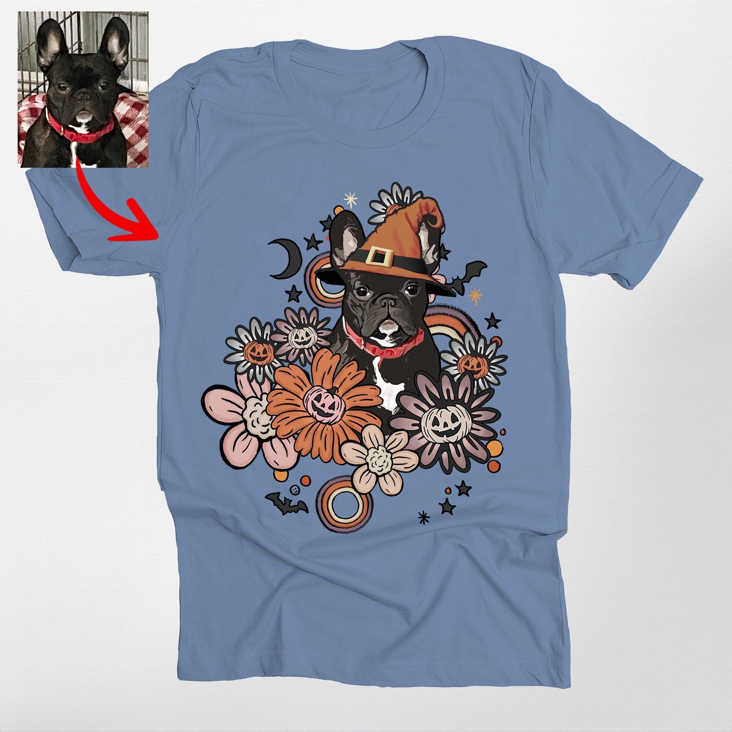 Custom Dog In Flora Bella Canvas Shirt for Dog Moms Halloween Graphic Tees