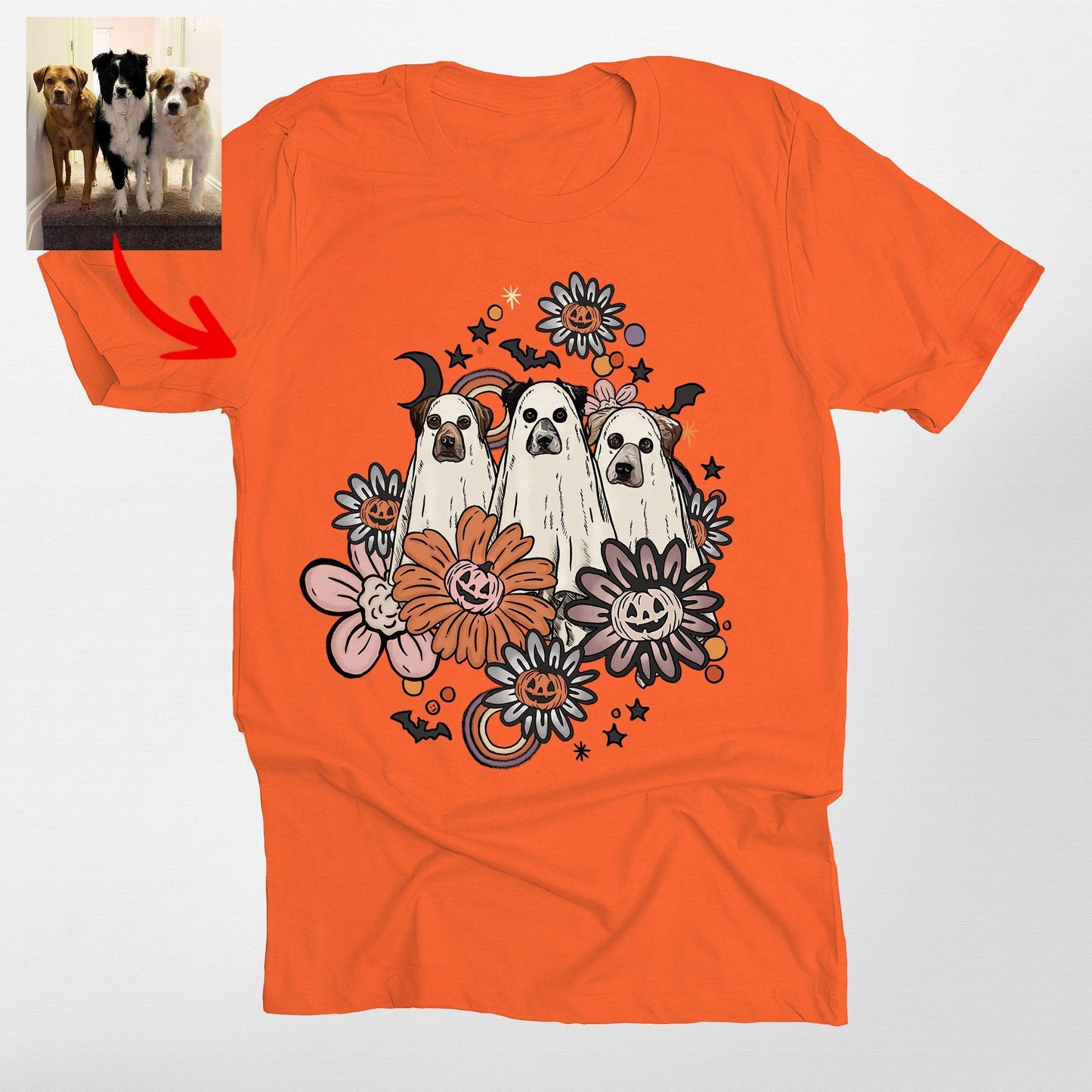 Custom Dog In Flora Bella Canvas Shirt for Dog Moms Halloween Graphic Tees