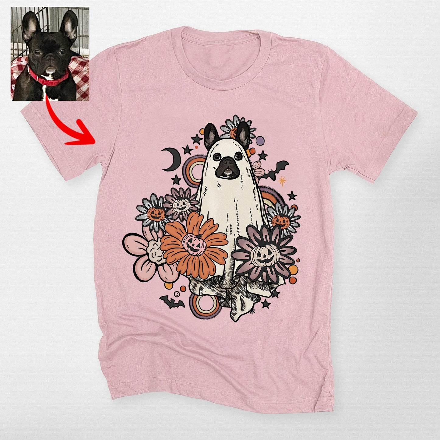 Custom Dog In Flora Bella Canvas Shirt for Dog Moms Halloween Graphic Tees