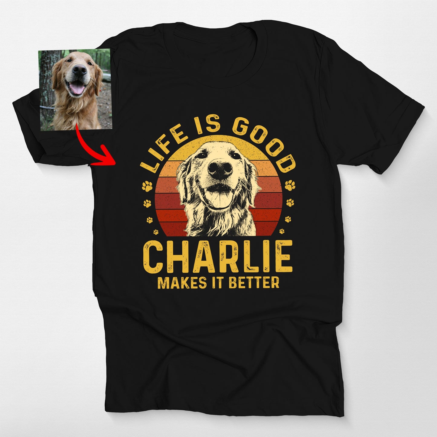 Life Is Good Custom Dogface Retro Sunset Shirt