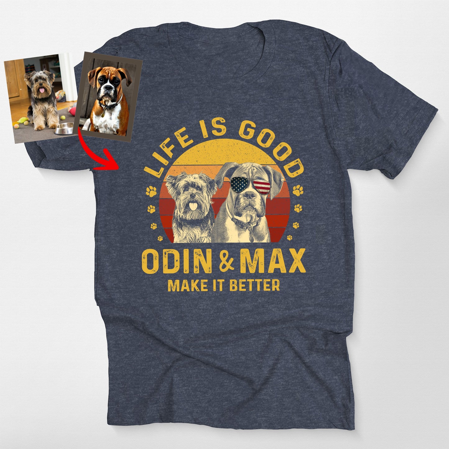 Life Is Good Custom Dogface Retro Sunset Shirt