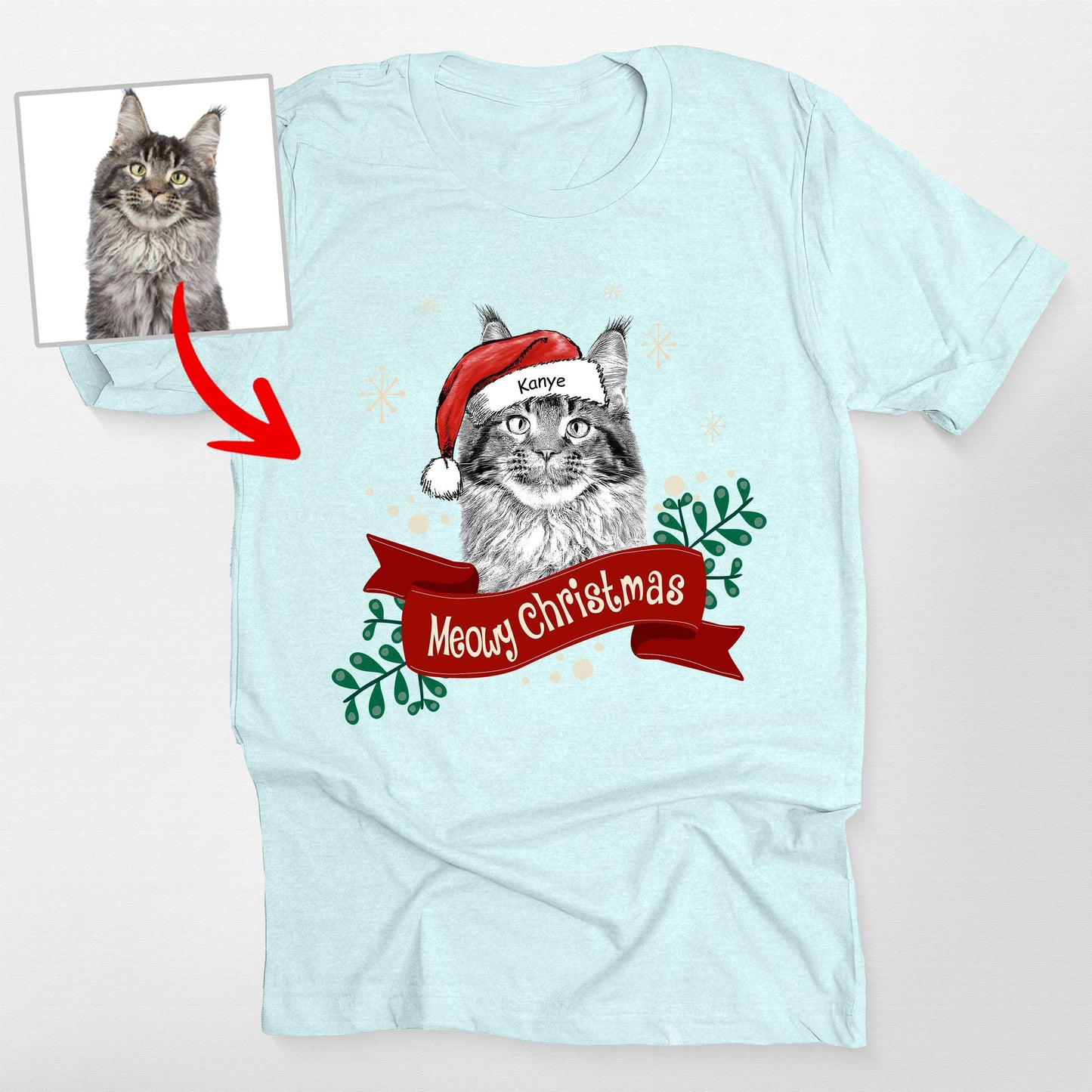 Custom Dog Christmas Shirt with Santa Hat and Red Ribbon for Dog Lovers