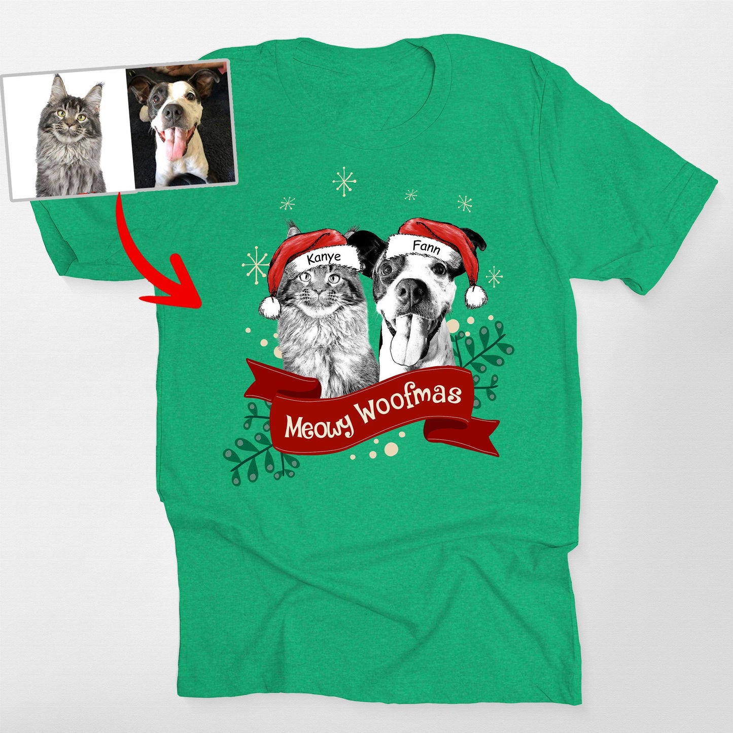 Custom Dog Christmas Shirt with Santa Hat and Red Ribbon for Dog Lovers