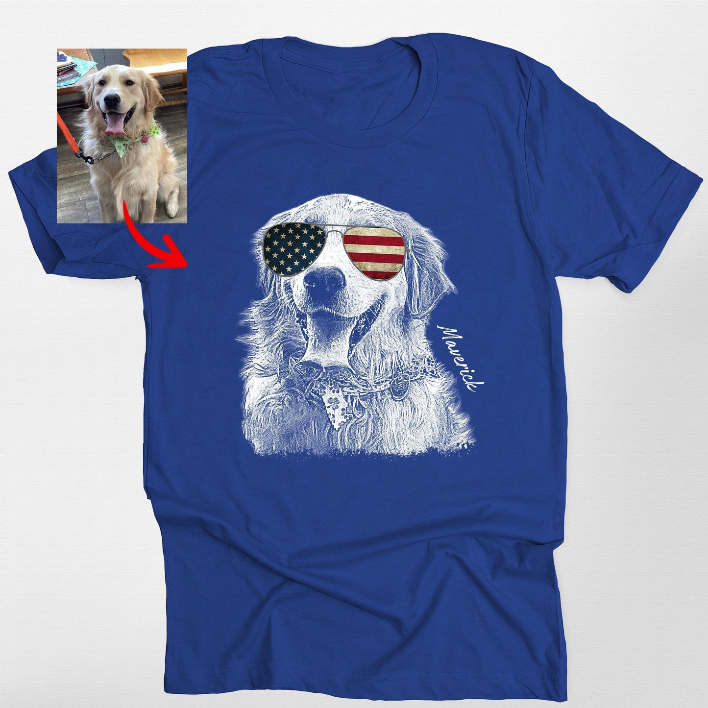 Custom Dogface Wearing American Flag Glasses T-shirt