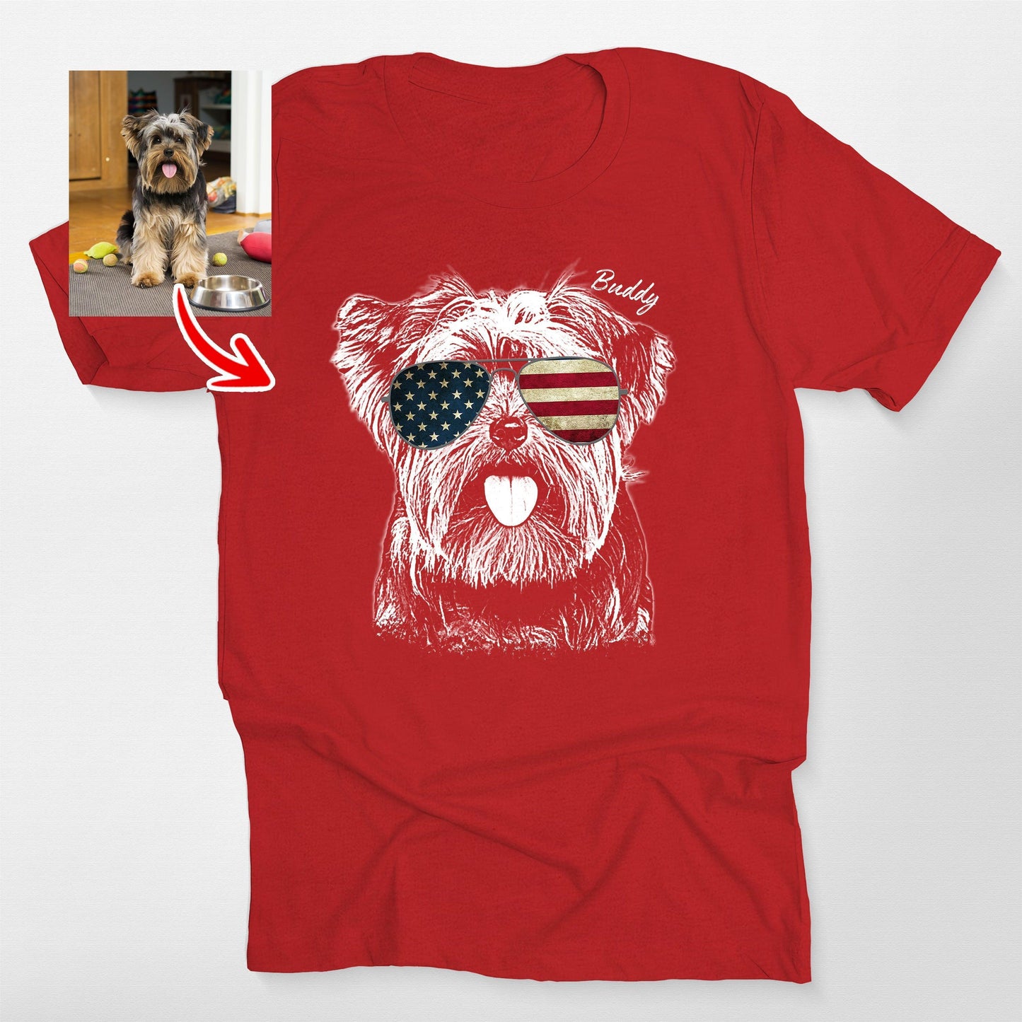 Custom Dogface Wearing American Flag Glasses T-shirt