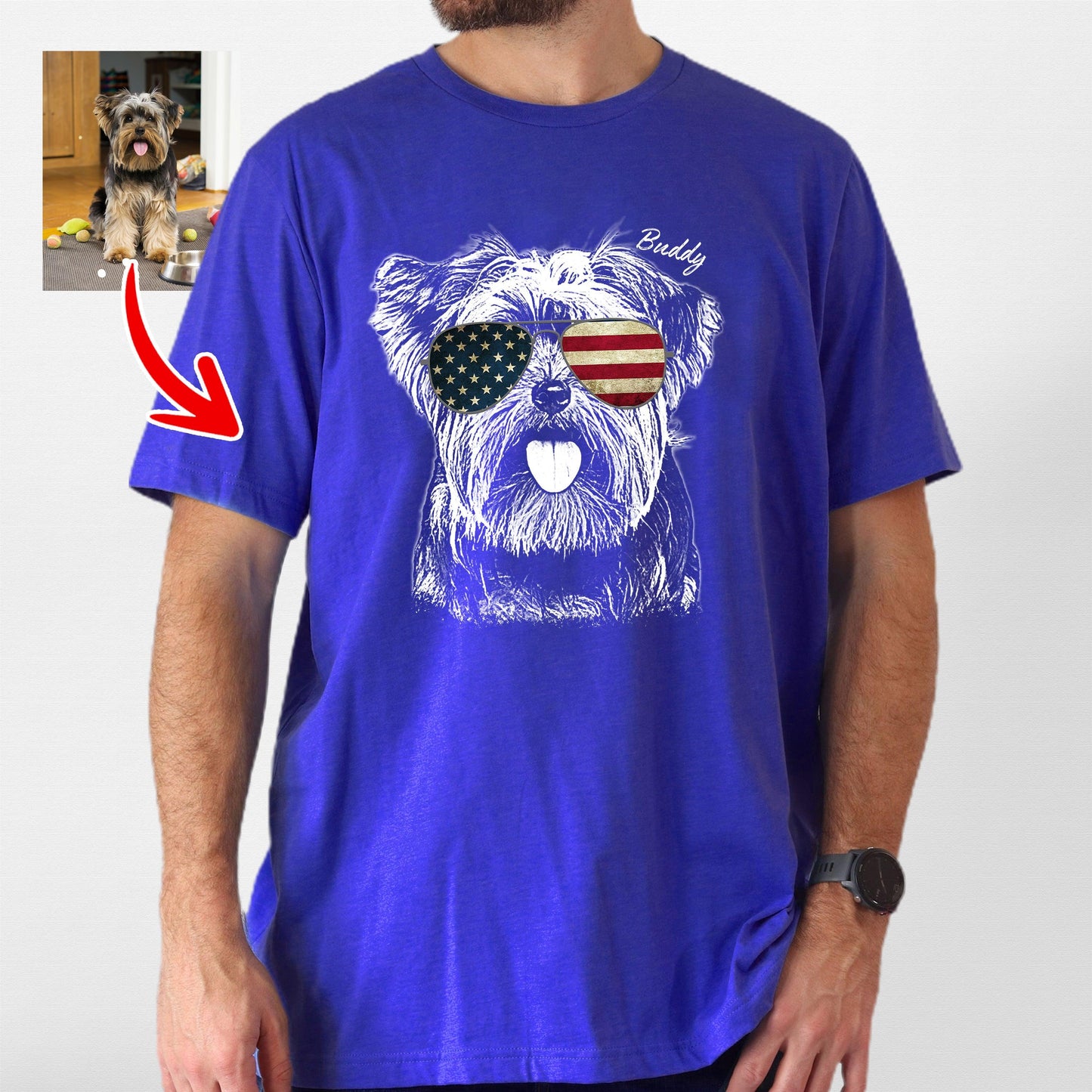Custom Dogface Wearing American Flag Glasses T-shirt
