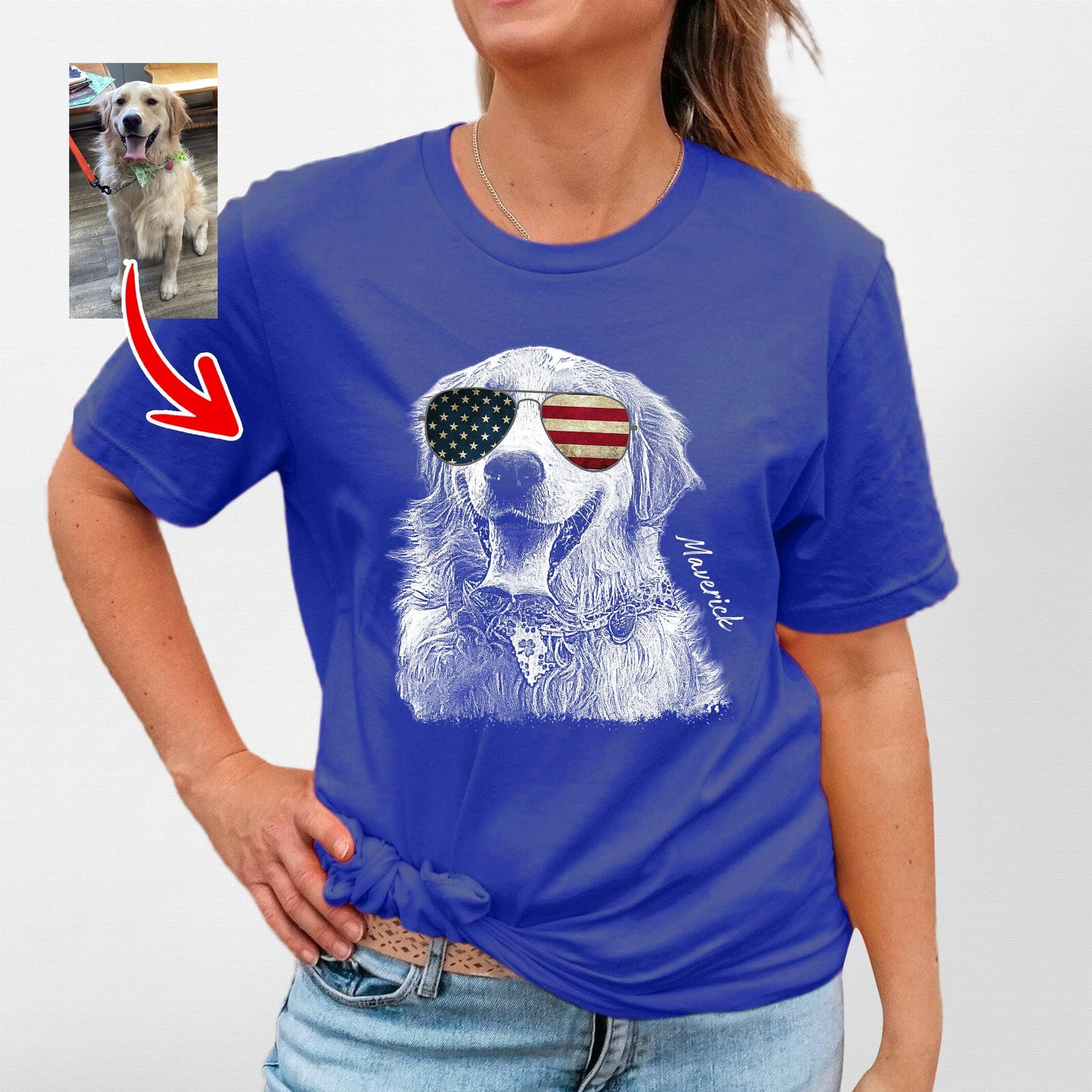 Custom Dogface Wearing American Flag Glasses T-shirt