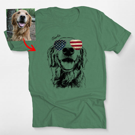 Custom Dogface Wearing American Flag Glasses T-shirt