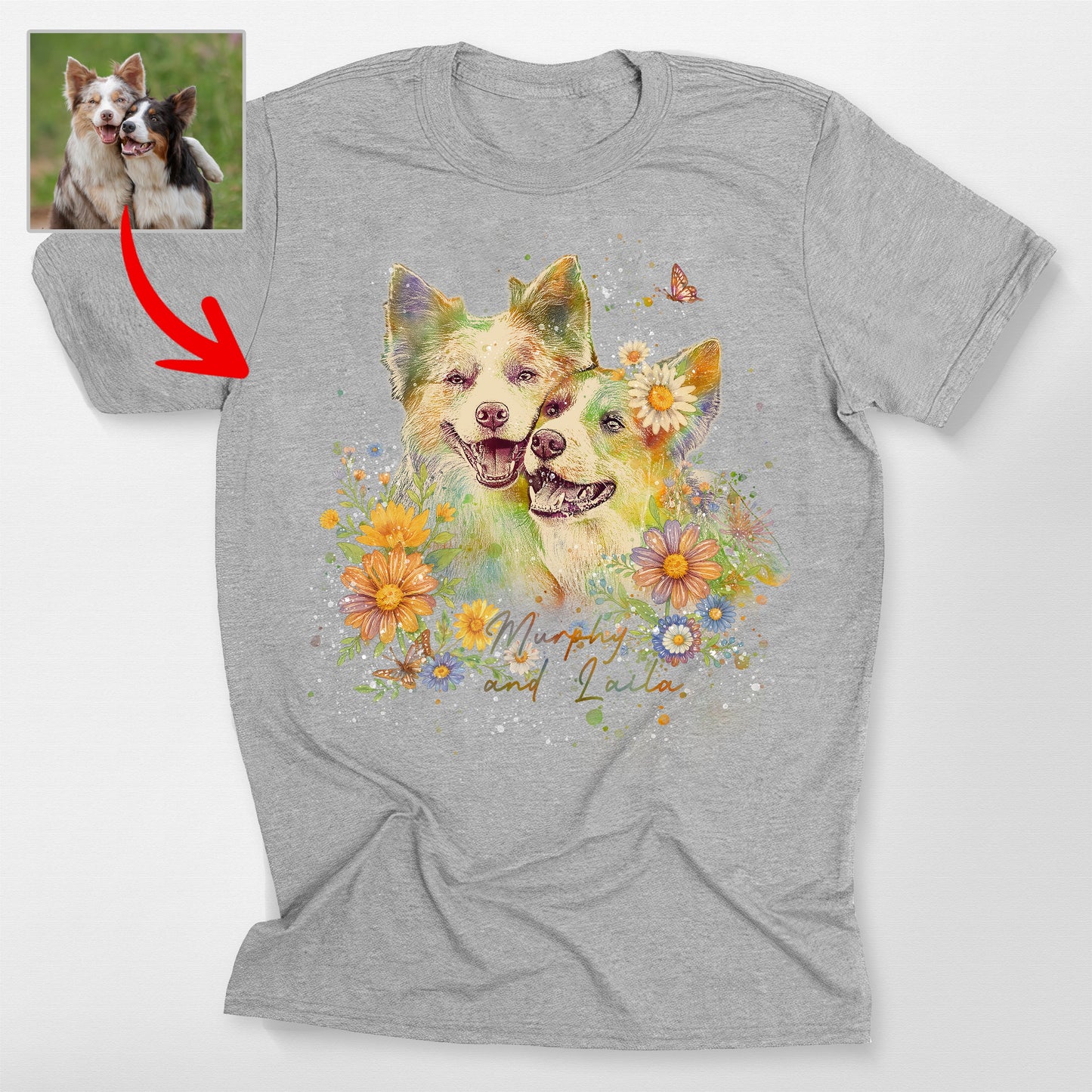 Floral Dog Portrait Bella Canvas T-Shirt for Dog Lovers