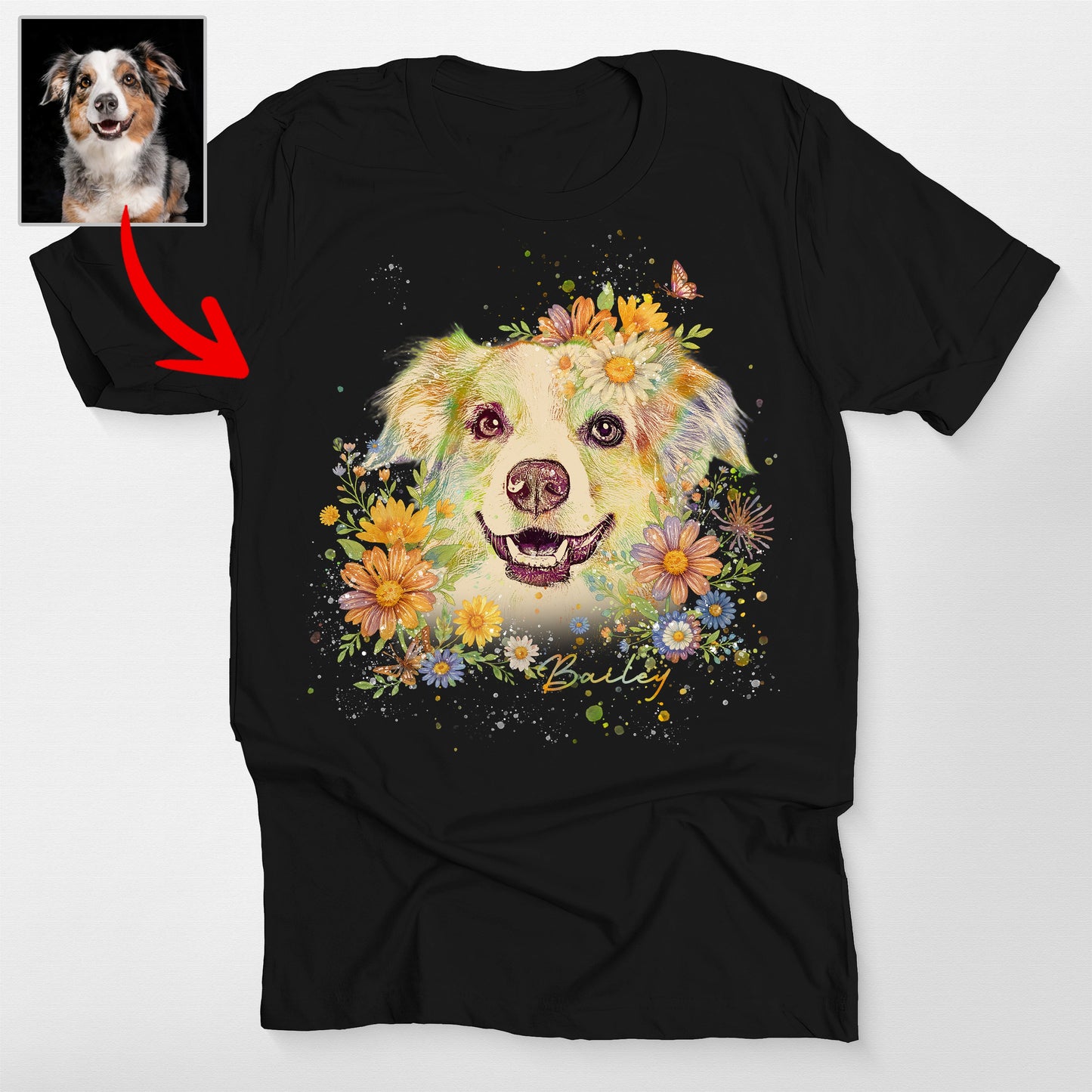 Floral Dog Portrait Bella Canvas T-Shirt for Dog Lovers