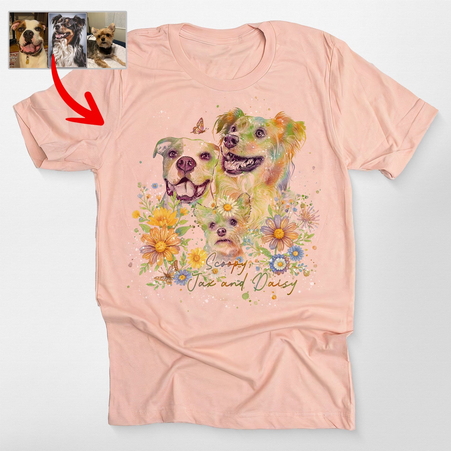 Floral Dog Portrait Bella Canvas T-Shirt for Dog Lovers
