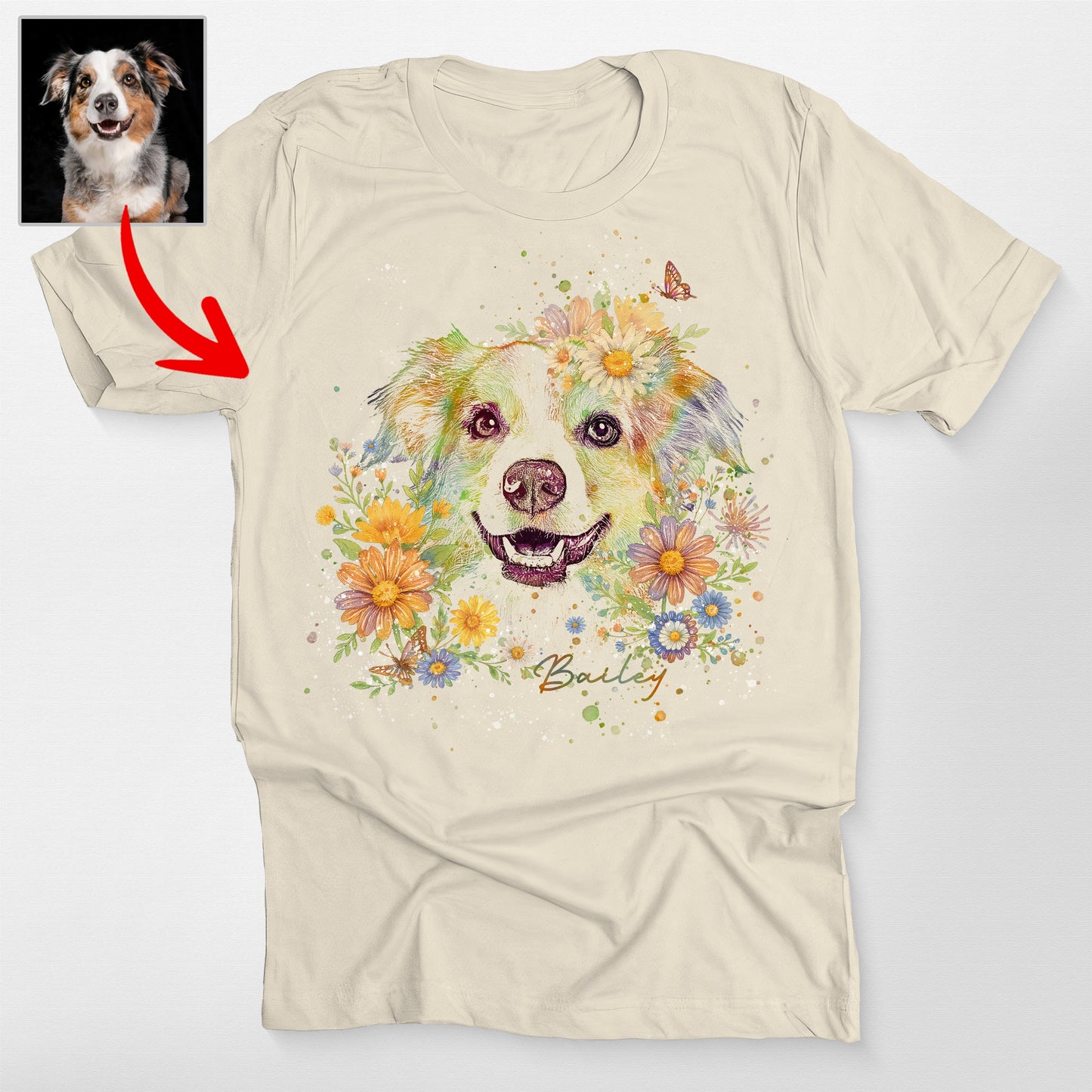 Floral Dog Portrait Bella Canvas T-Shirt for Dog Lovers