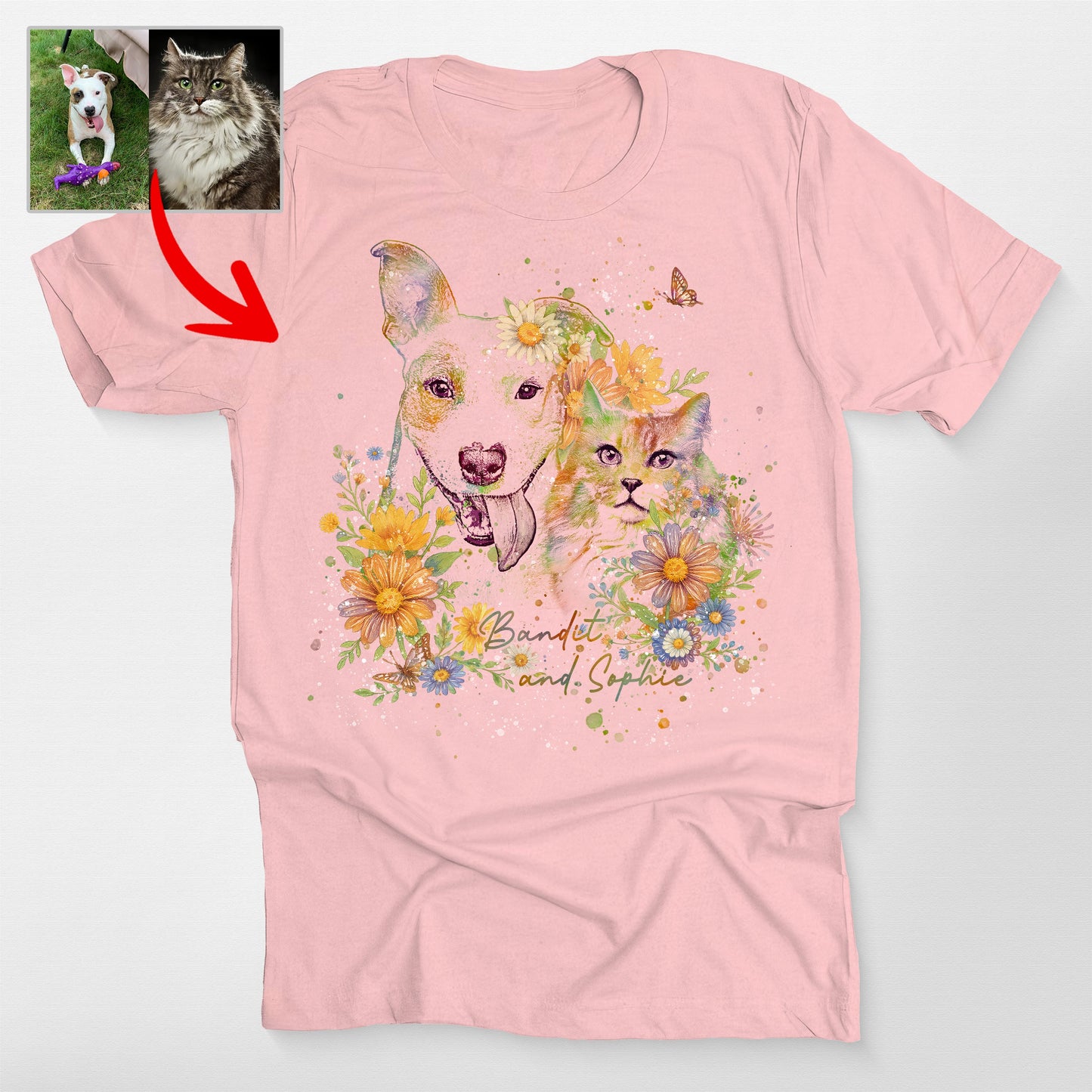 Floral Dog Portrait Bella Canvas T-Shirt for Dog Lovers