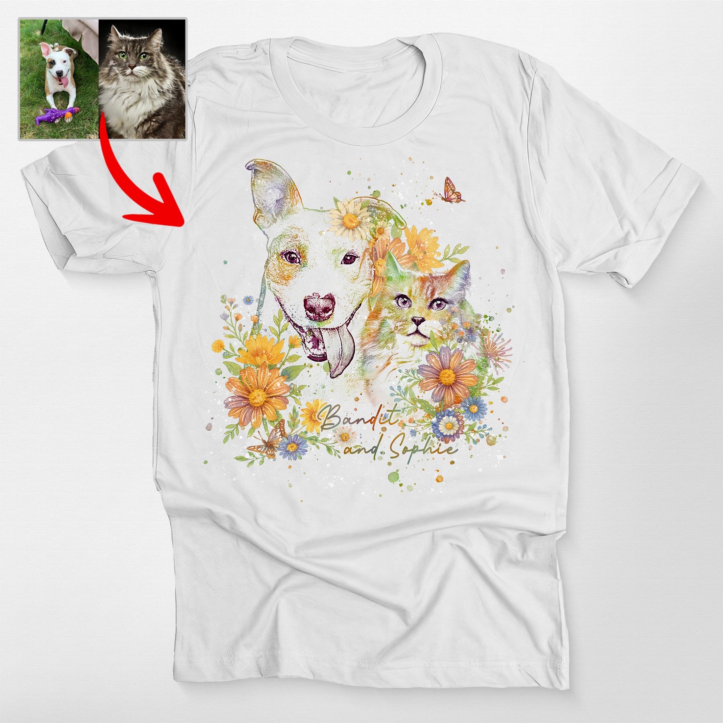 Floral Dog Portrait Bella Canvas T-Shirt for Dog Lovers