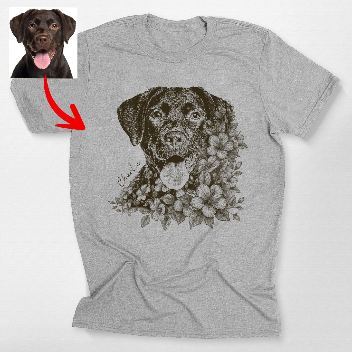 Floral Dog Portrait Bella Canvas T-Shirt Custom Pet Gift for Dog Lovers