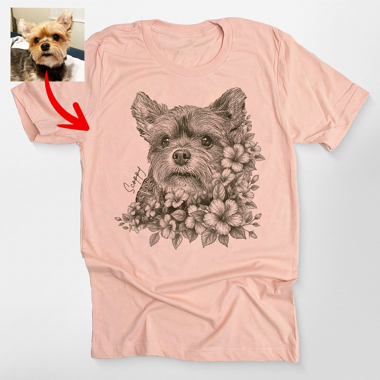 Floral Dog Portrait Bella Canvas T-Shirt Custom Pet Gift for Dog Lovers