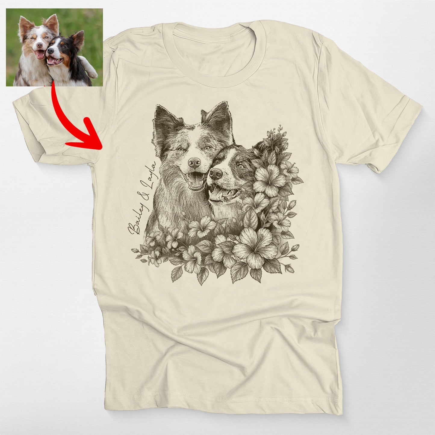 Floral Dog Portrait Bella Canvas T-Shirt Custom Pet Gift for Dog Lovers