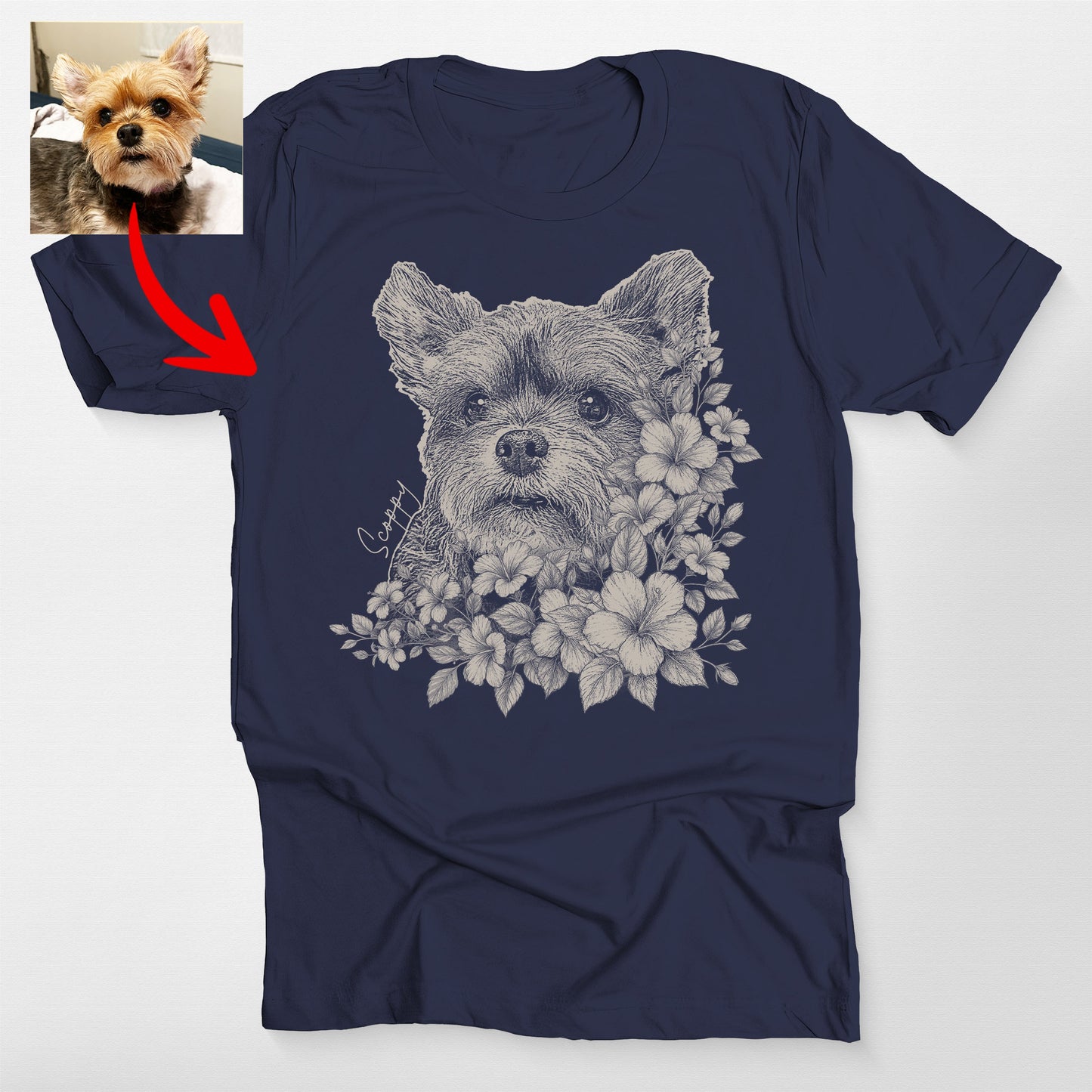 Floral Dog Portrait Bella Canvas T-Shirt Custom Pet Gift for Dog Lovers