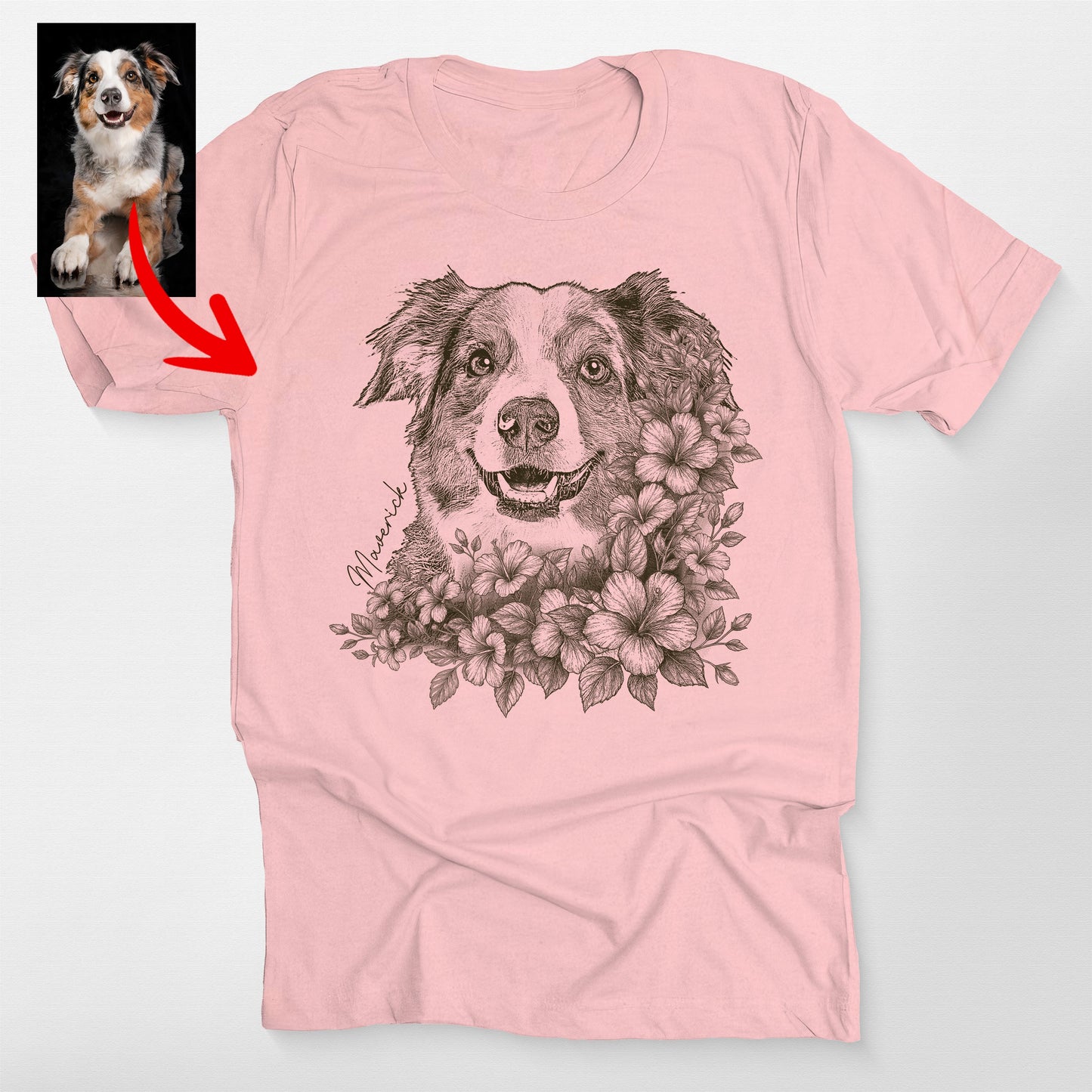 Floral Dog Portrait Bella Canvas T-Shirt Custom Pet Gift for Dog Lovers