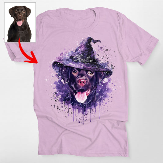 Custom Dog Witch Halloween Watercolor Bella Canvas T-Shirt