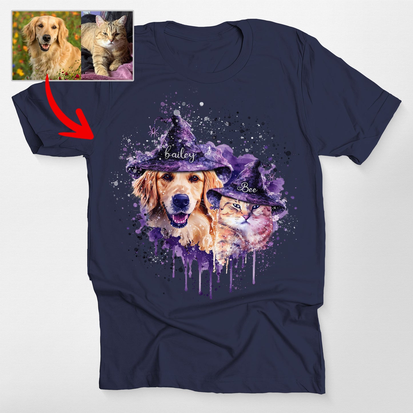 Custom Dog Witch Halloween Watercolor Bella Canvas T-Shirt