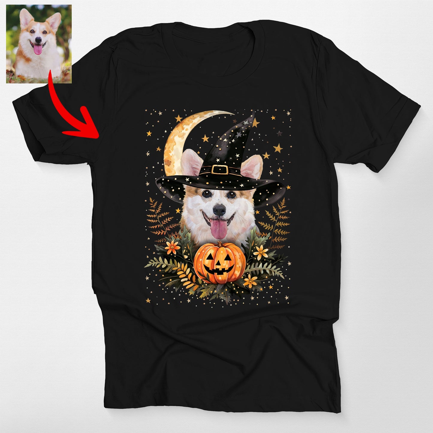 Custom Dog Bella Canvas Halloween T-Shirt – Witchy Moon Design