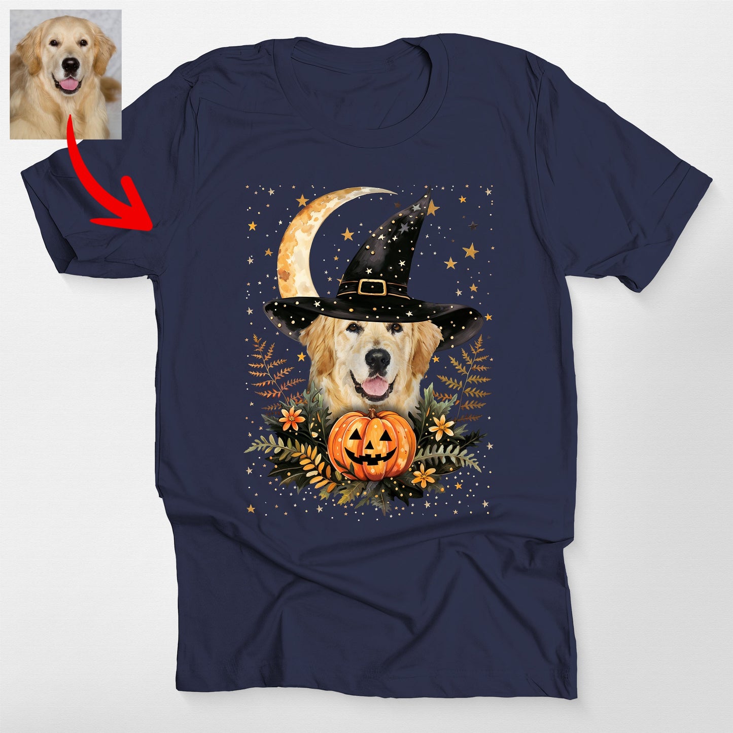 Custom Dog Bella Canvas Halloween T-Shirt – Witchy Moon Design