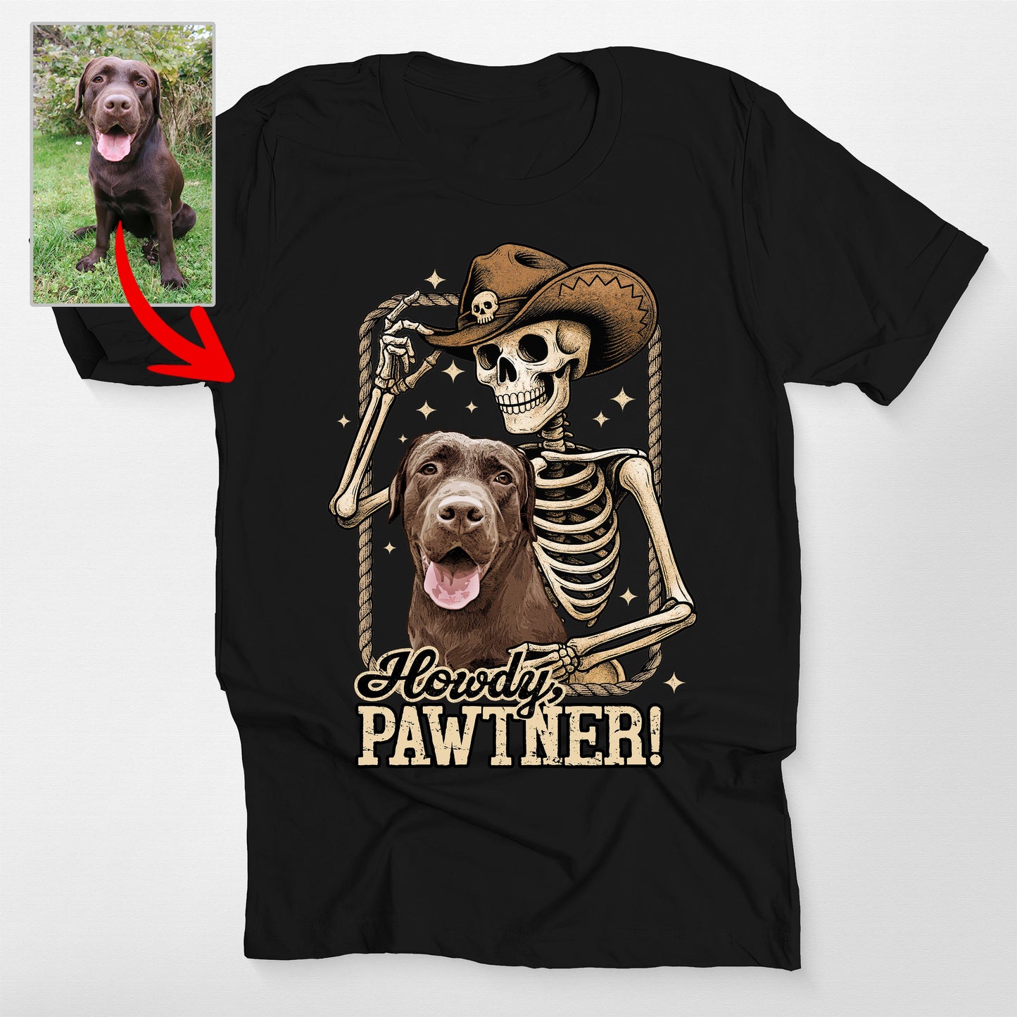 Howdy Pawtner Custom Dog Cowboy Skeleton Bella Canvas Tee