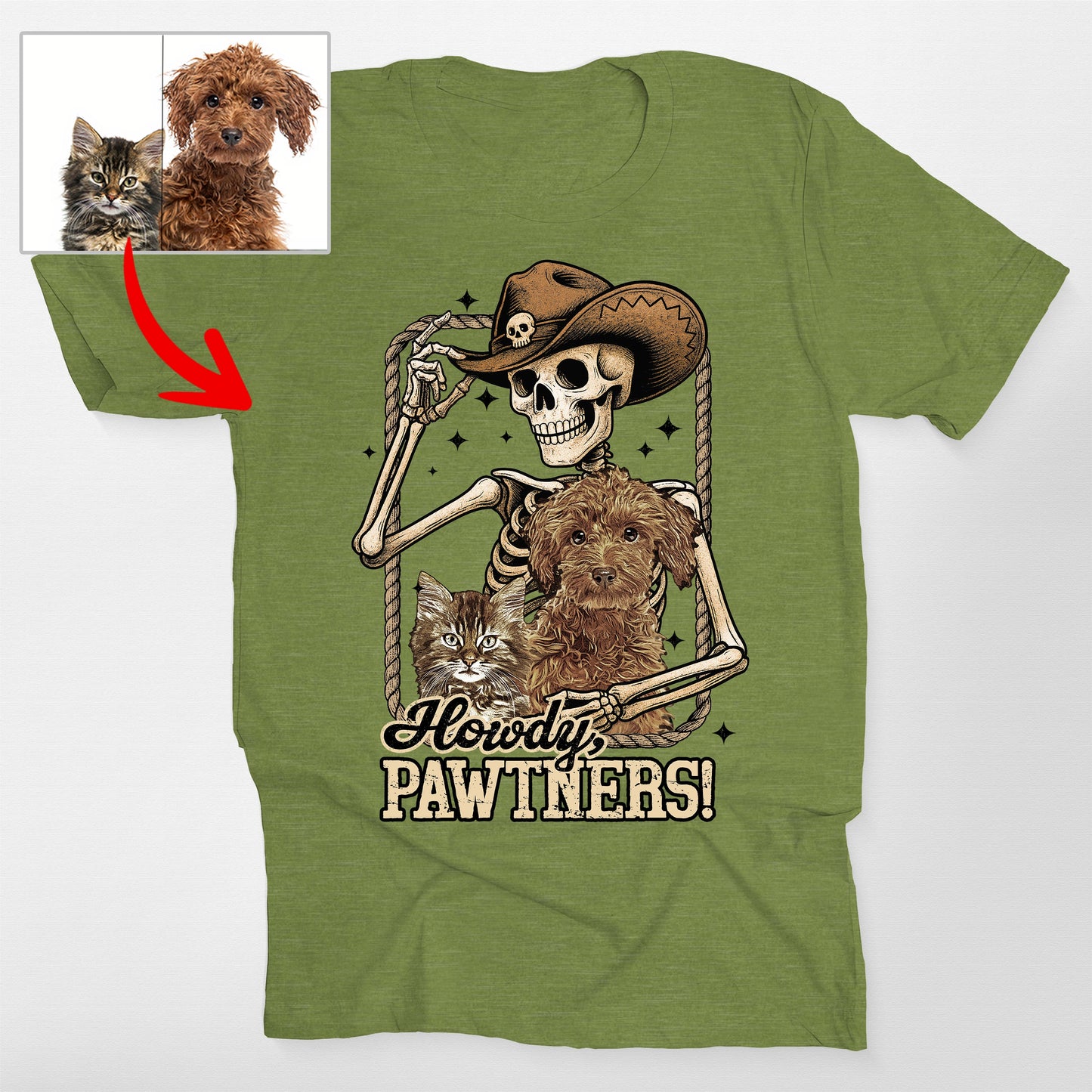 Howdy Pawtner Custom Dog Cowboy Skeleton Bella Canvas Tee