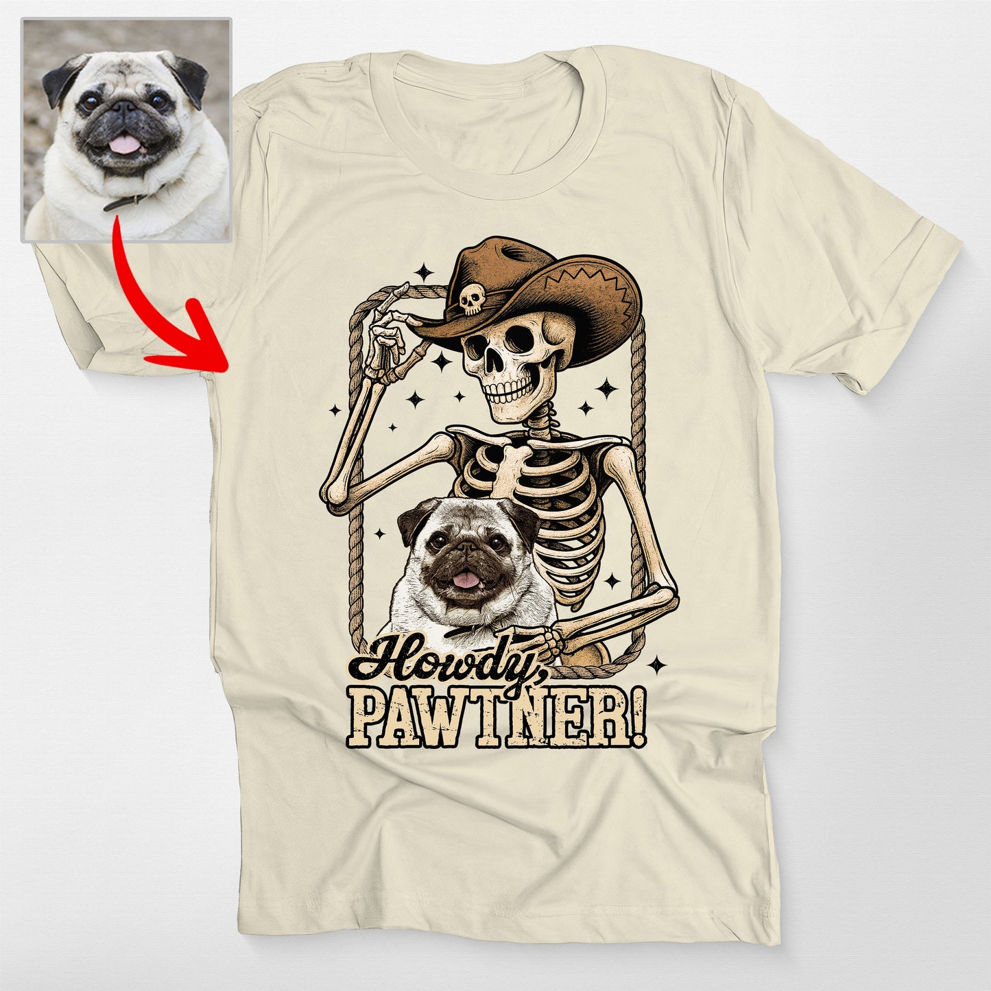 Howdy Pawtner Custom Dog Cowboy Skeleton Bella Canvas Tee
