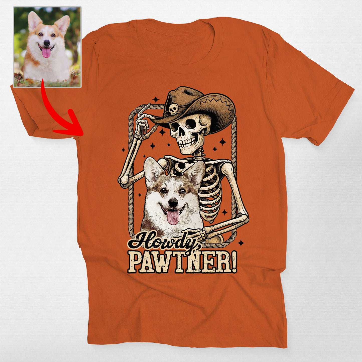 Howdy Pawtner Custom Dog Cowboy Skeleton Bella Canvas Tee