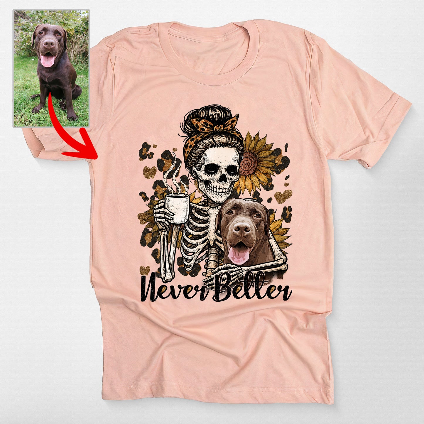 Custom Dog Mom Life Skeleton Leopard & Sunflower Bella Canvas T-Shirt